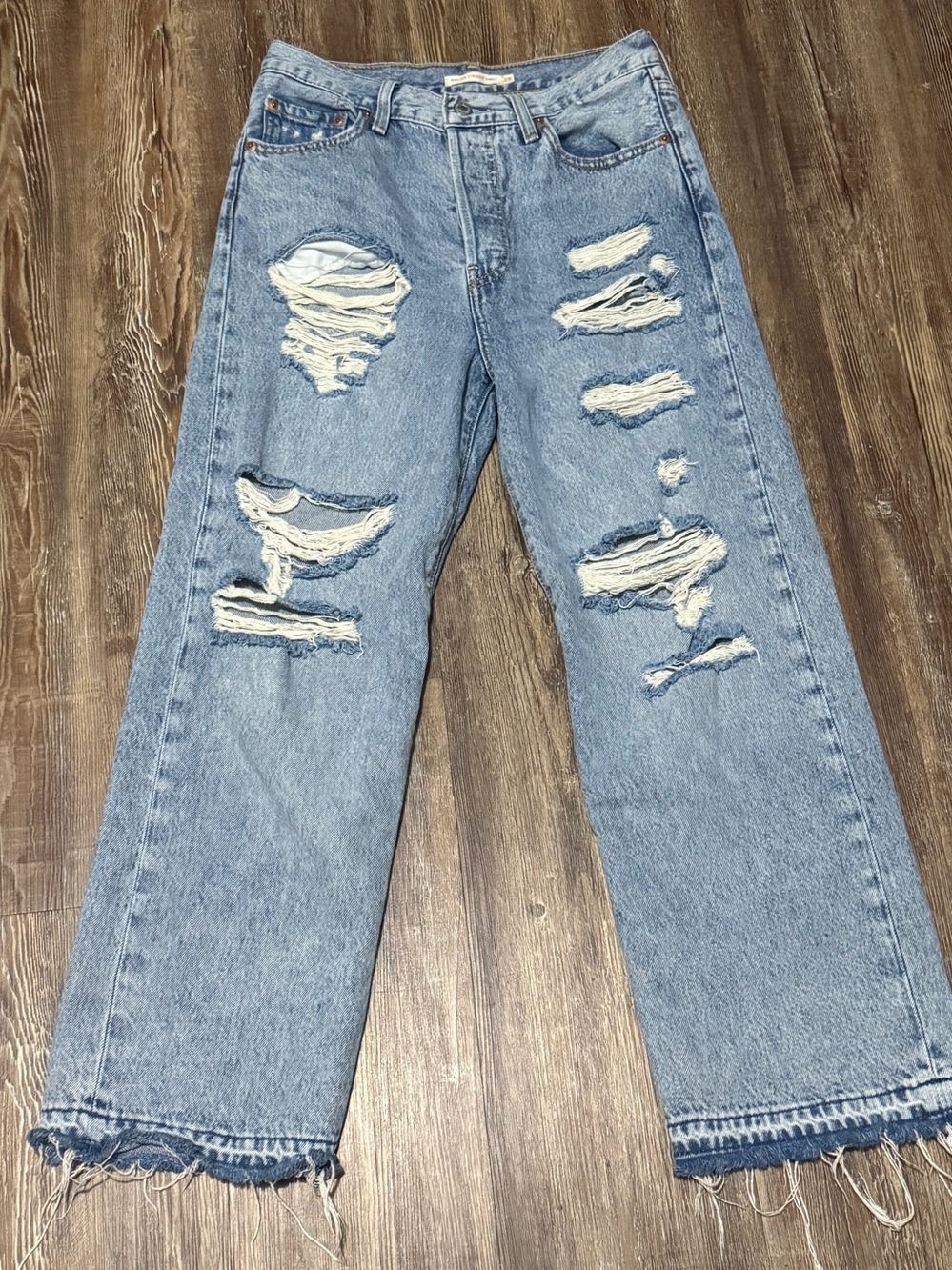 Levi's Ribcage Straight Ankle Jeans Women's 28 Button Fly Distressed Baggy Denim